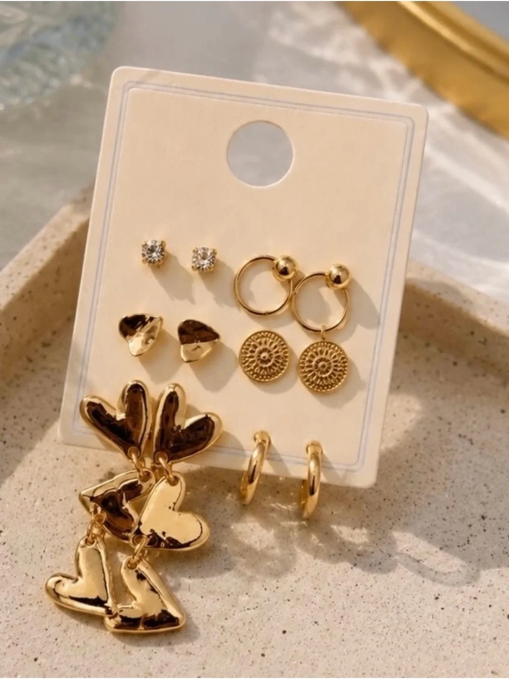 Gold Heart & Hoop Earring Set